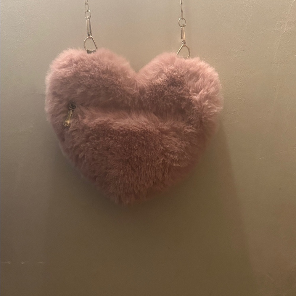 Pink Fuzzy Heart-Shaped Bag